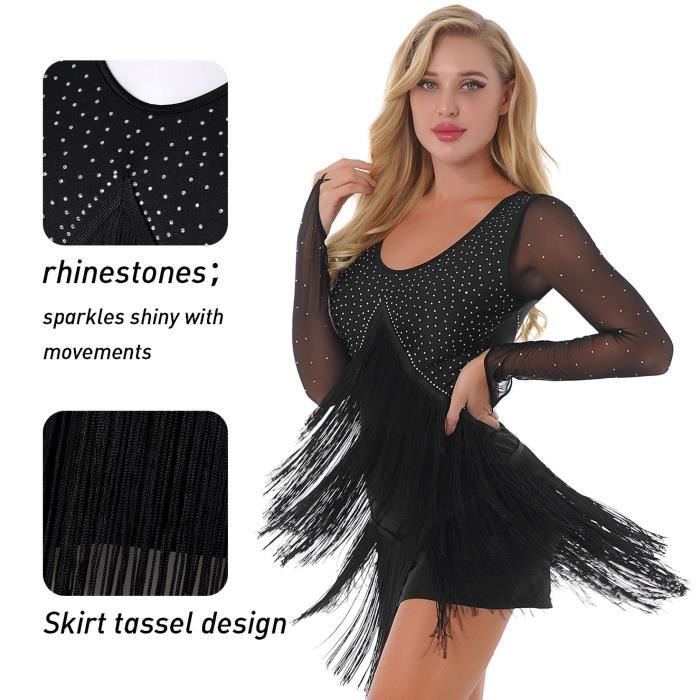 YIZYIF Femme Robe Danse Latine Franges Strass Robe Danse Salsa