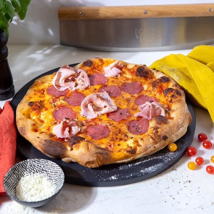DOLCE MARE Pierre à pizza ronde et noire avec pelle à pizza – Pierre à pizza  en cordiérite de haute qualité pour four et grill –95 - Cdiscount Maison