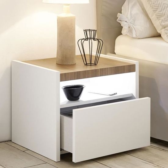 Chambre A Coucher Blanche Et Couleur Bois Clair Deborah Lit 180 Cm