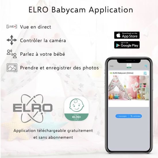 ELRO BC3000-2 Baby Monitor Royale HD Babyphone avec écran Tactile de 12,7  cm et Application - avec caméra supplémentaire - Cdiscount Puériculture &  Eveil bébé