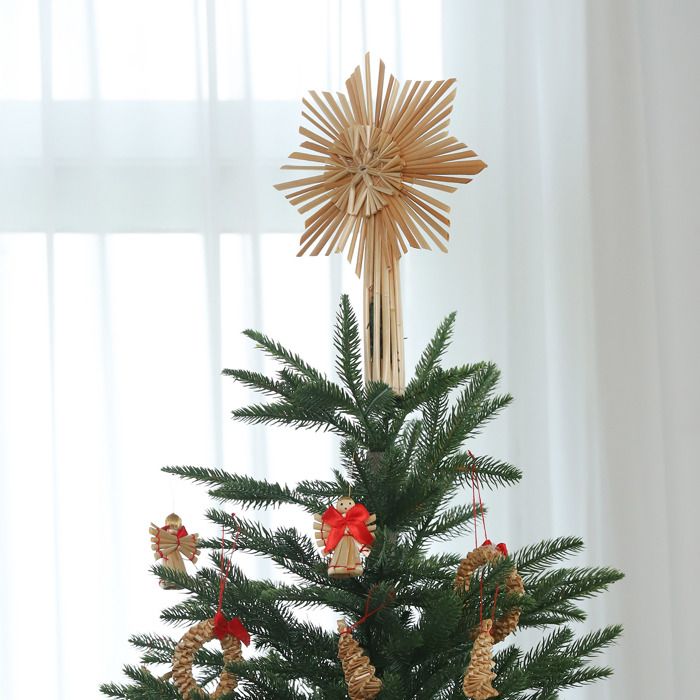 Étoile De Sapin De Noël En Paille Naturelle – 30,5 X 20 Cm – Faite à La Main – Cimier Décoratif Pour Le Sommet Du Sapin - 1