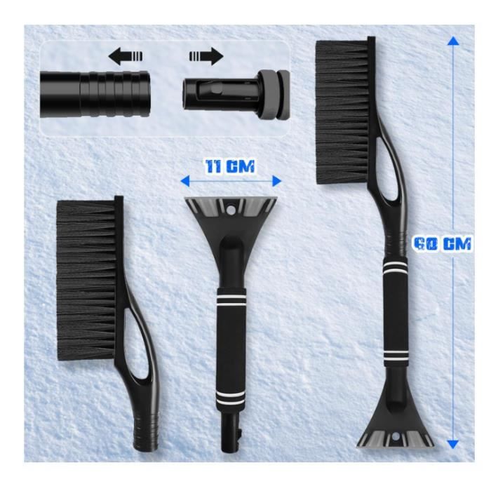 Balai Neige Voiture Télescopique,Brosse A Neige Voiture Avec Rotation à 360,Brosse Neige Voiture Avec Manche Longue,Grattoir à Glace Pour Voiture Ajustables,Grattoir Pare Brise Voiture Détachable