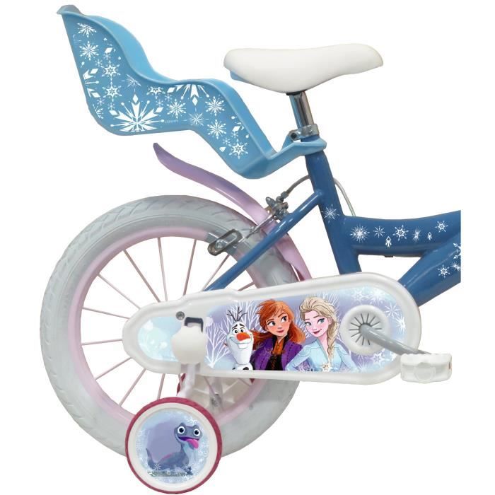 Vélo enfant fille 14'' La Reine des Neiges 2 (3/5 ans) - Coloris Bleu  équipé de 2 freins + Porte Poupée & Panier avant - Cdiscount Sport