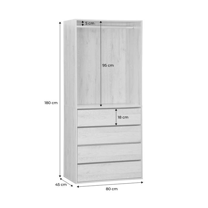 Dressing Avec Colonnes Et Tiroirs - Décor Chene Dakota - L 190 X P40 X H 202 Ella