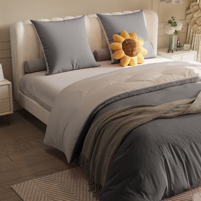 Parure De Lit 4 Pièces 160x200 - Housse De Couette Zip + Drap Housse + 2 Taies | Gris Moderne Et Doux
