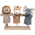Lot de 3 marionnettes en peluche - Animaux sauvages - GOKI - Lion, Girafe, Éléphant-0