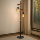 Nettlife Lampadaire vintage salon Lampadaire rétro en bois à 2 flammes au en métal et bois noir - douille: E27 - hauteur: 151cm