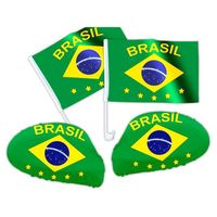 Accessoires déco de voiture Brésil  4 pièces: 2 drapeaux + 2 revêtements rétroviseur