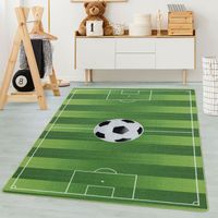 Tapis enfant, Tapis motif Terrain de football, tapis chambre enfant, color verd, dimension 160 x 230 cm