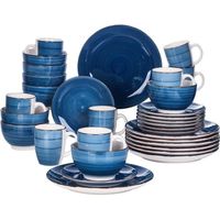 vancasso, Série Bella, Service de Table en Porcelaine,Faïence Style Vintage Rustique,Motif Cercle Arbre-bleu 32pcs
