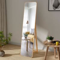 Miroir sur Pied 135 x 32 cm - HD Miroir - Miroir Rectangulaire avec Cadre de Bois de Bambou