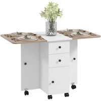 Table pliable de cuisine salle à manger - 2 tiroirs, placard, niche - panneaux aspect bois chêne blanc