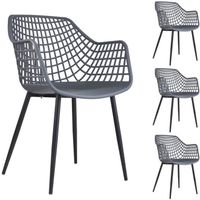 Lot de 4 chaises LUCIA - IDIMEX - Design rétro - Accoudoirs - Gris - Métal et plastique