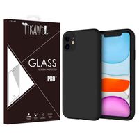 Tikawi Coque Iphone 12 Mini (5.4") Silicone Noir + Verre trempé Tikawi [Gel Souple] [Haute Protection] [Anti-Rayure]