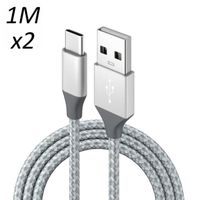 [2 pack] Cable Nylon Argent Type USB-C 1M pour tablette Lenovo Tab 4 10" Plus - M10 plus Gen 2th - M10 Gen 2th [Toproduits®]