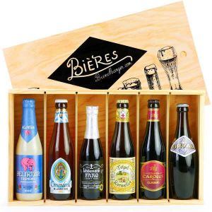 KIT DE BRASSAGE BIERE - COFFRET DE BRASSAGE BIERE Coffret cadeau de 6 bières belges d'exception - Caisse bois avec 6 bouteilles