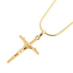 14K Or Jaune religieux crucifix avec Jésus Pendentif Croix Pour Collier Chaîne