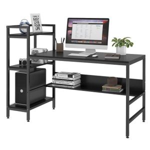 MEUBLE INFORMATIQUE DRIPEX Bureau avec étagères de rangement, Table de bureau en bois et acier, Bureau d'ordinateur 136cm, Noir