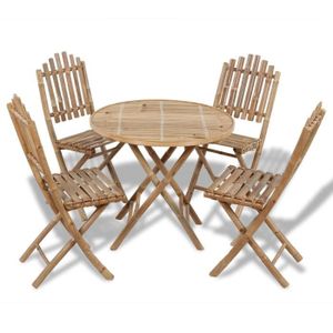 Ensemble table et chaise de jardin Pwshymi-Mobilier à dîner d'extérieur pliable 5 pcs Bambou