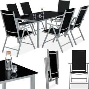 Ensemble table et chaise de jardin TECTAKE Ensemble chaises de salle à manger ERCOLANO avec Cadre en aluminium, pour 6 personnes Résistant aux intempéries Gris Clair