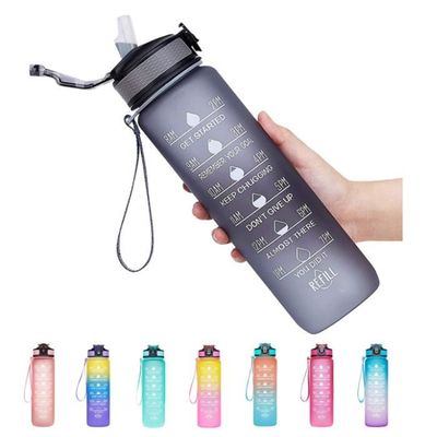 Gourde Sport, 1L Bouteille D'Eau Avec Paille, Avec Marqueur De Temps De