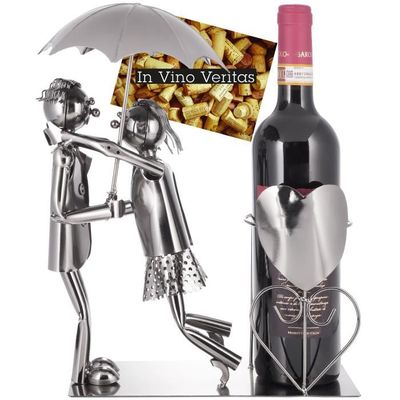 BRUBAKER - Porte-Bouteille de vin - Couple sur la Lune - Sculpture en Métal - Carte de voeux INCL. - Idée Cadeau Originale