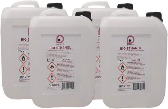 Bio-éthanol liquide , Combustible Haute-Performance à 99,8% ,PUREFIRE by Purenail, 4 jerrycans de 5 Litres, Sans fumée ni odeur