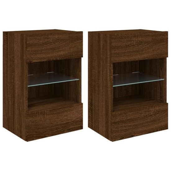 Mobili da parete con luci LED per TV 2pz Bianchi 40x30x60,5