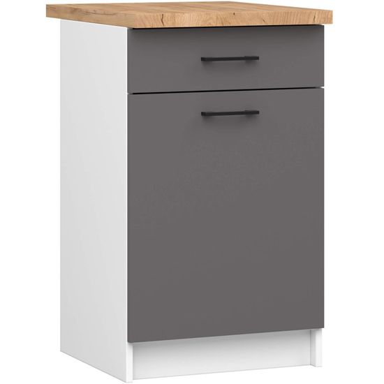 Meuble Bas De Cuisine 80 Cm Avec Tiroir – Couleur Gris Béton, En Panneau Bois, Rangement Pratique Et Moderne