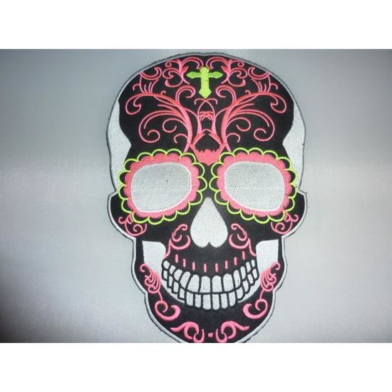 Grand Patch Dorsal Rose Fleur XXL – 26,3x10,6 Cm Écusson Brodé Biker Thermocollant, Veste Cuir Moto Tattoo