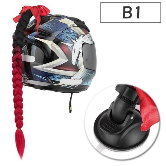 Tresse De Casque Moto Détachable - Queue De Cheval Ventouse Pour Casque, Accessoire Cheveux Moto Noir, Lavable Et Réutilisable