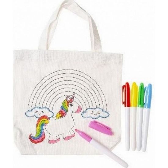 1 Sac A Colorier Licorne Tote Bag 21 X 22 Cm 4 Feutres Jeu Creatif Cadeau