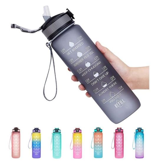 Bouteille d'eau, Gourde 1L, Gourde Sport, Gourde Motivation avec Filtre