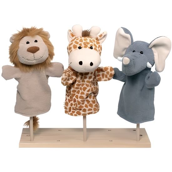 Lot de 3 marionnettes en peluche - Animaux sauvages - GOKI - Lion, Girafe, Éléphant