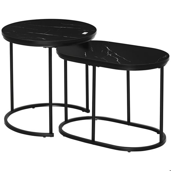 Tables Basses Gigognes HOMCOM - 2 Tables Rondes Noir Ø43 Et Ø35 Cm - Style Industriel