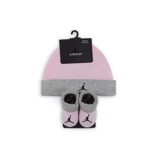 Ensemble vêtements Jordan Bébé Fille Naissance Bonnet et Chaussons Gris et Rose