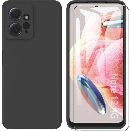 Kit Protection Xiaomi Redmi Note 12 4G : Coque Silicone Noir + 2 Verres Trempés, Neuf