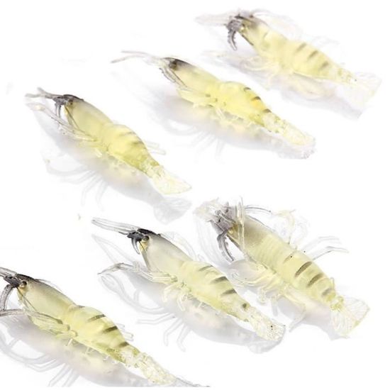 LT Easiyl 30x Leurres Souples Crevettes 4cm - Appâts Jaunes Pour Bar, Truite, Poisson-Chat En Eau Salée Et Douce