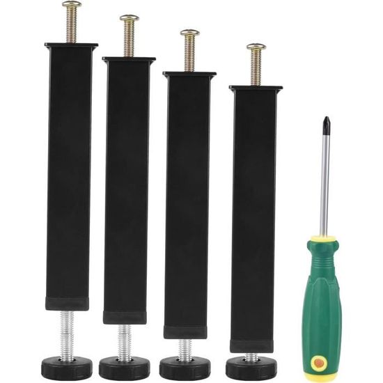 4 Pieds De Lit Réglables 25 Cm - En Métal Noir, à Visser - Pour Sommier à Lattes, Meuble, Bureau, Canapé