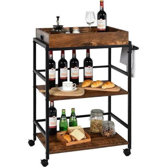 Chariot De Cuisine Mobile Avec Plan De Travail - Armoire, Tiroir, étagères à épices, 4 Roues - 82x50x92 Cm, Noir Ou Blanc - 12