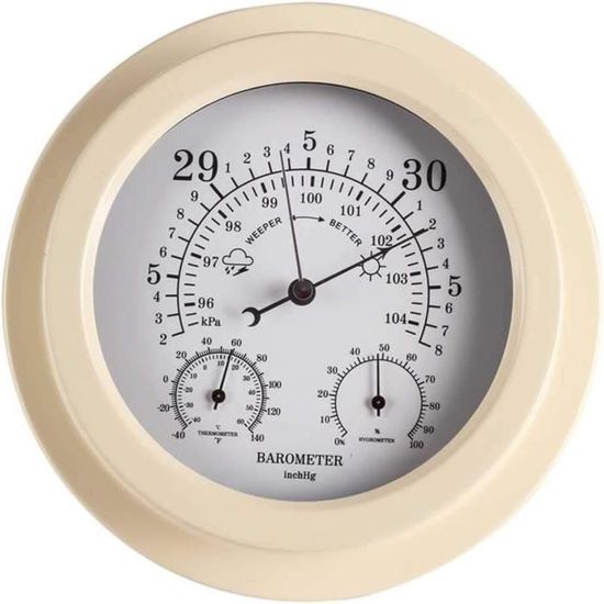 Thermomètre Hygromètre Baromètre Mural Asudaro 90 Mm – Cadran Métal Rond, Intérieur & Extérieur