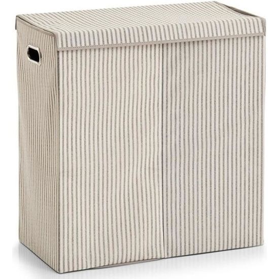 Panier à Linge 160L 2 Compartiments Avec Couvercle - Rangement Linge Sale Bambou, Blanc