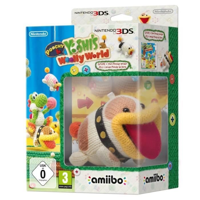 Pooshi & Yoshi' Wooly World + Figurine Amiibo Poochy De Laine 3ds - vue 2