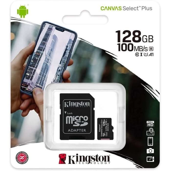 kingston canvas select plus carte micro sd sdcs2 128gb class 10 + adaptateur inclus