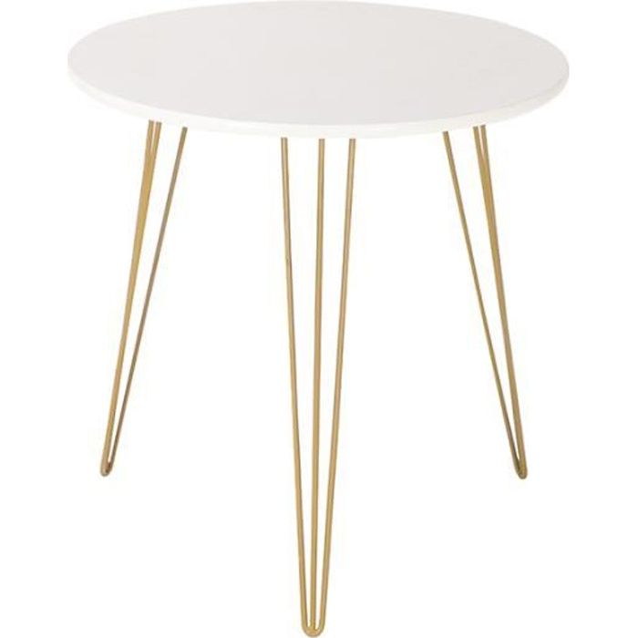 LAIZERE® Table basse Ronde scandinave blanc laqué Pied en Fer - 50 x 50 x 60 cm