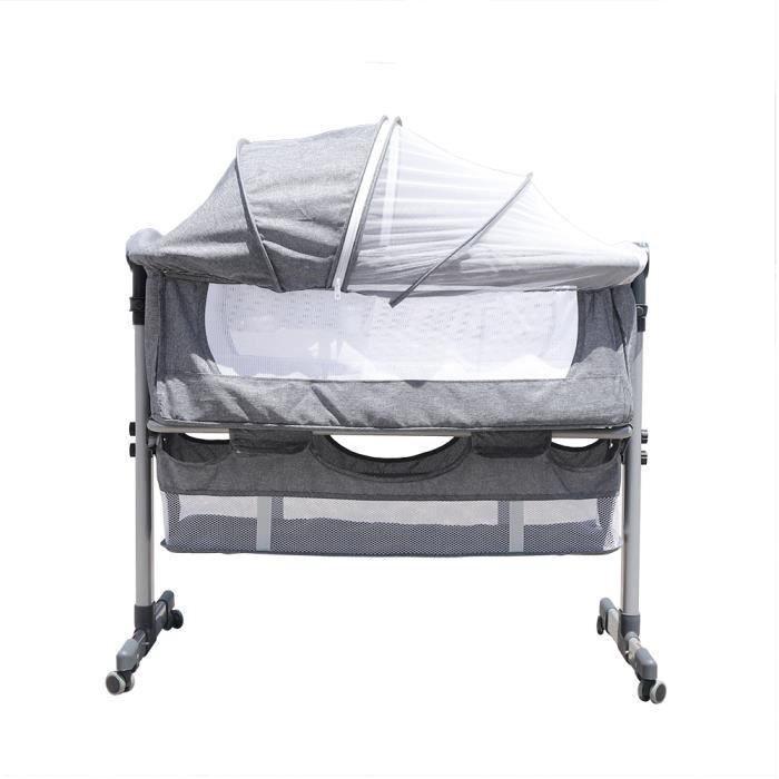 Lit de bébé portatif de dormeur de côté de lit de bébé avec le gris de sac de transport (Avec moustiquaire + panier de rangement)