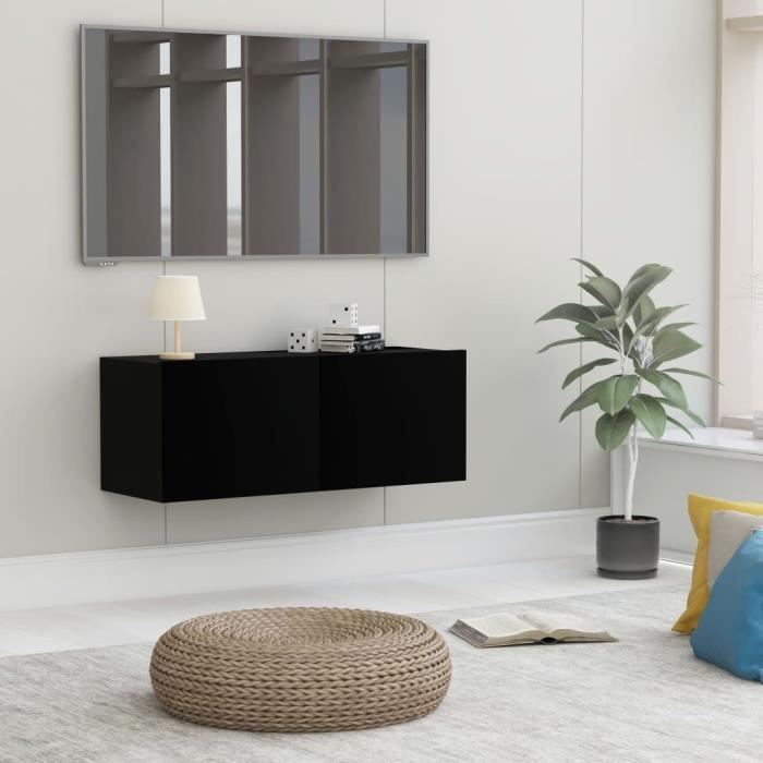 SIB Meuble TV Noir 80x30x30 cm Aggloméré
