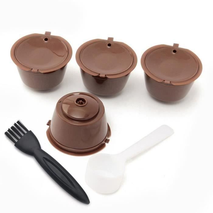 i cafilas 4pcs Dolce Gusto Plastique Rechargeable Capsule de cafe avec Brosse a cuillere 200 fois reutilisable Compatible Nescafe Do