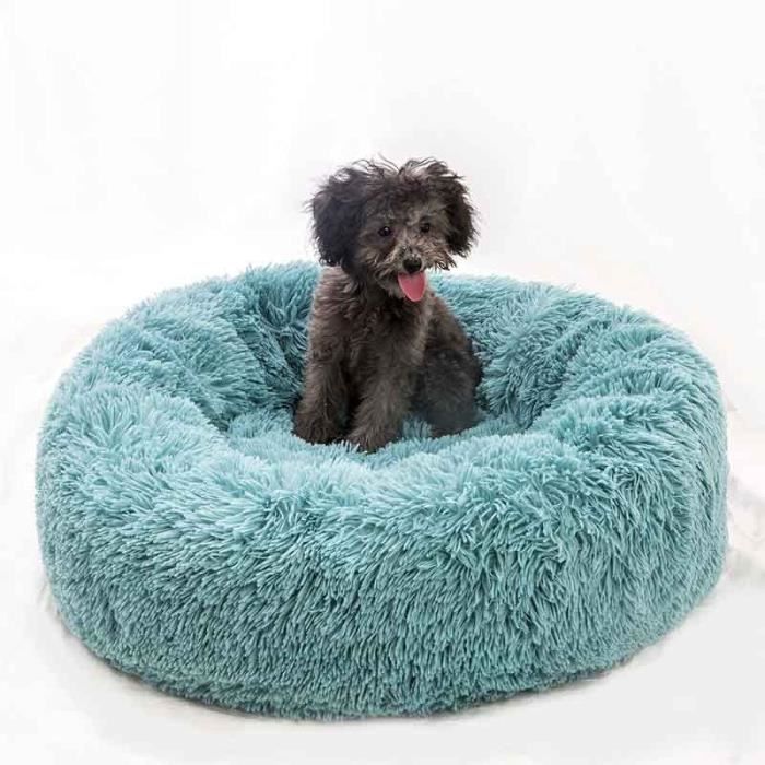 Anti anxiété chien lit lavable longue peluche chenil sommeil profond chat maison velours tapis canap Vert clair 60cm