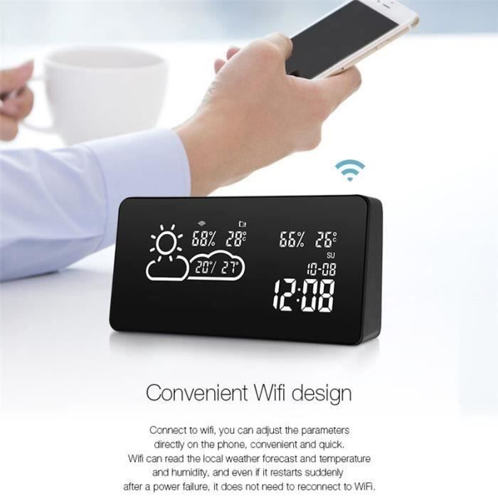 DIGOO Station Météo Smart WIFI LED Prévisions Température Humidité Avec 5 Jours Réveil Luminosité Réglable Maison Intelligent HB3546